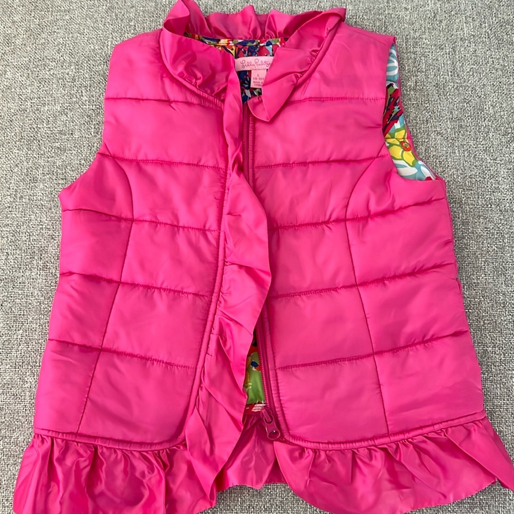 Lilly Pulitzer pink puffer vest, size girls 8-10 (large)